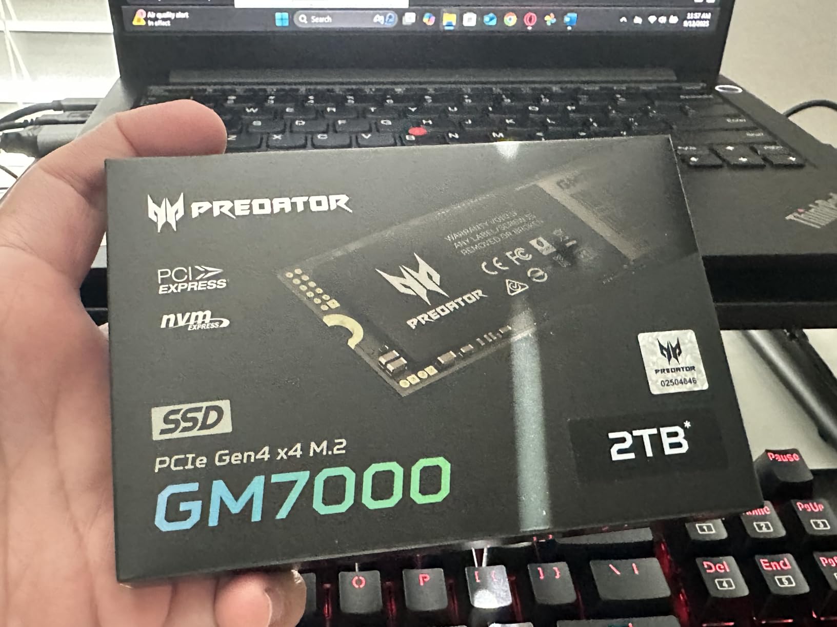Acer Predator M.2 SSD 2TB GM7000 with DRAM cache NVMe 1.4 2280 PCIe Gen4x4 Ultra high speed (maximum read: 7400MB/s, max write: 6700MB/s) 3D NAND TLC Internal SSD Compatible with PS5 Pro - BL.9BWWR.106 customer photo 1