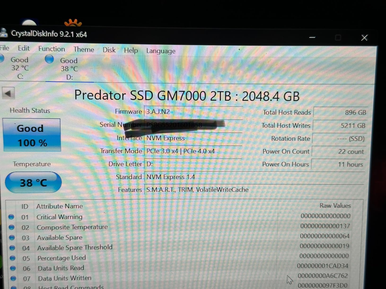 Acer Predator M.2 SSD 2TB GM7000 with DRAM cache NVMe 1.4 2280 PCIe Gen4x4 Ultra high speed (maximum read: 7400MB/s, max write: 6700MB/s) 3D NAND TLC Internal SSD Compatible with PS5 Pro - BL.9BWWR.106 customer photo 2