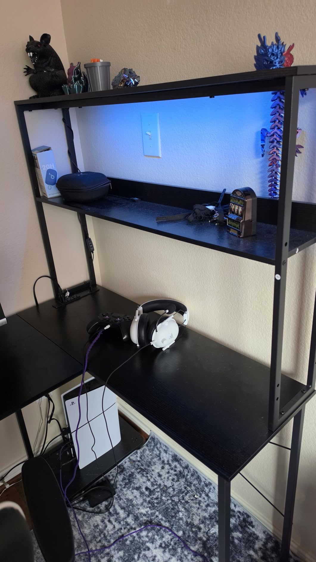 ODK 53 Inch L Shaped Gaming Desk with LED Lighting, Reversible Desk with Power Outlets, Cornor Computer Table with Storage Shelves & Bag & Iron Hook, Home Office Table for Writing, Study, Black customer photo 2