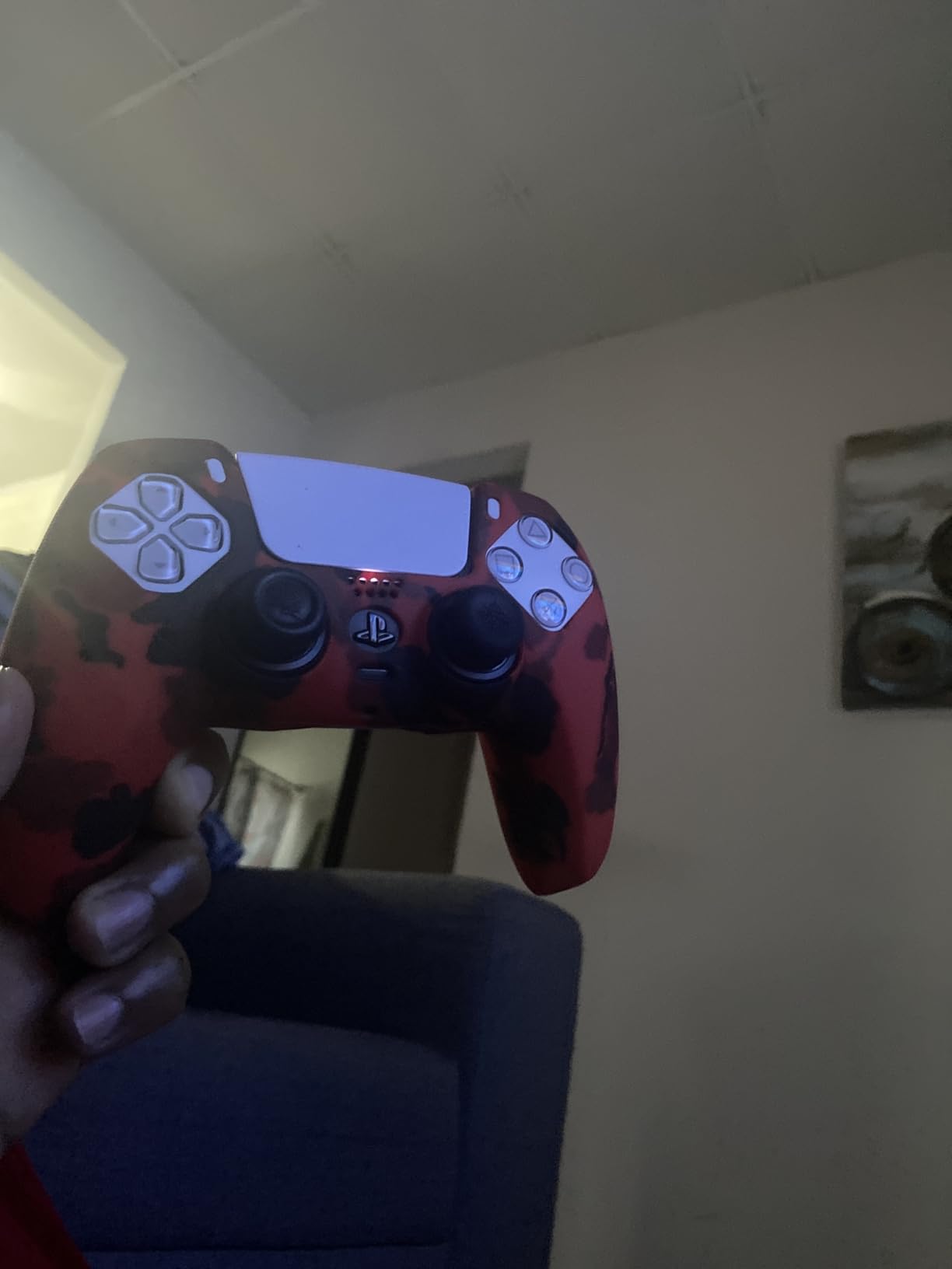 YoRHa Grip Texture Printing Silicone Cover Skin for PS5 Controller x 2 (Camouflage Red+Blue) with Pro Thumb Grips x 8 customer photo 1