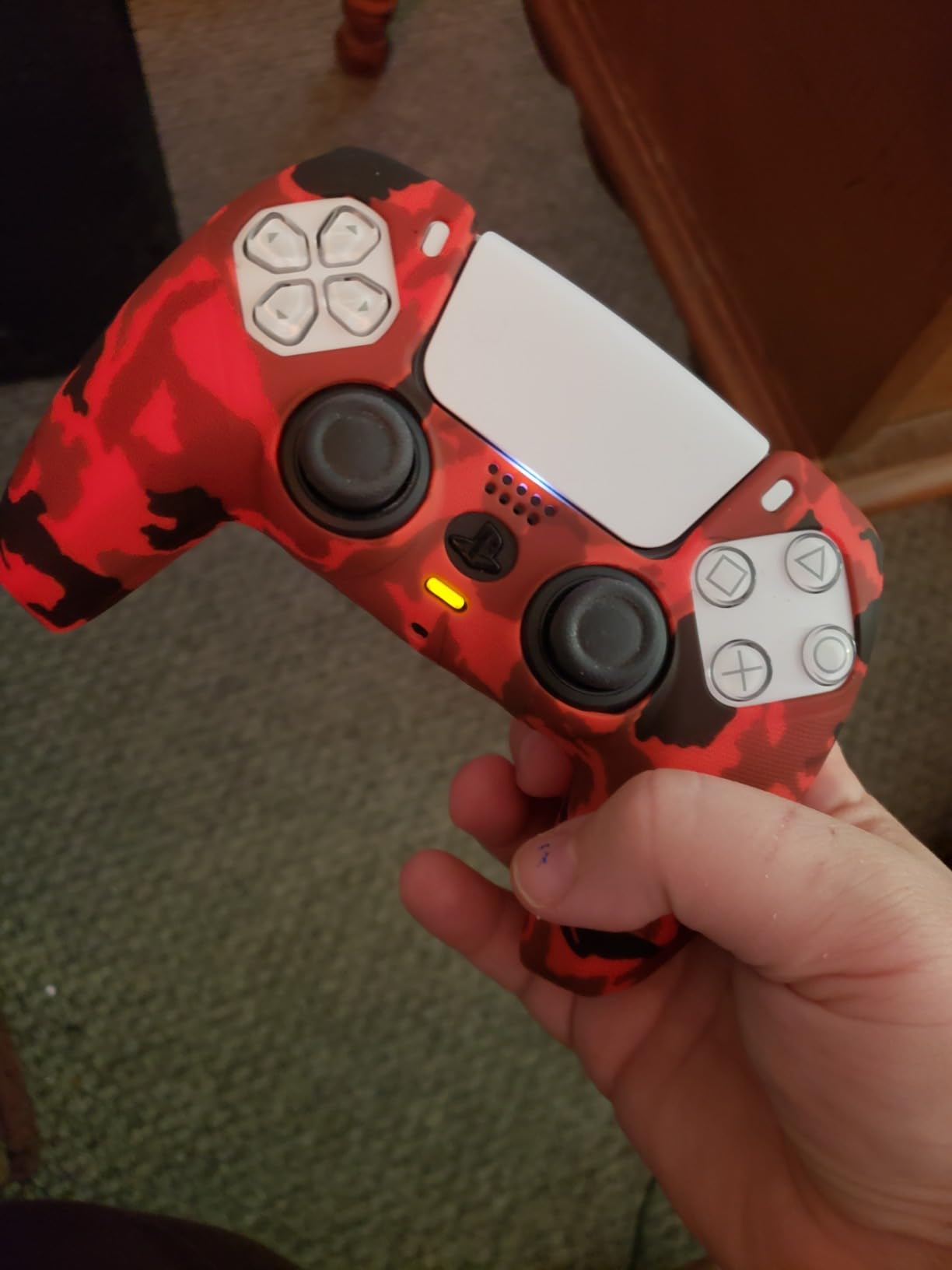YoRHa Grip Texture Printing Silicone Cover Skin for PS5 Controller x 2 (Camouflage Red+Blue) with Pro Thumb Grips x 8 customer photo 2