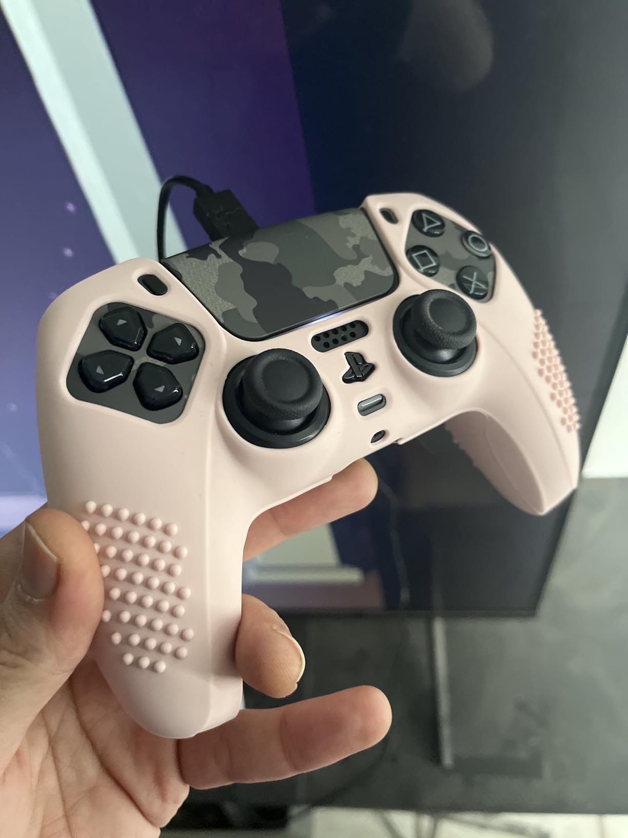 eXtremeRate PlayVital Clear White 3D Studded Edition Anti-Slip Silicone Cover Skin for PS5 Controller, Soft Rubber Case for PS5 Wireless Controller with 6 Clear White Thumb Grip Caps customer photo 1