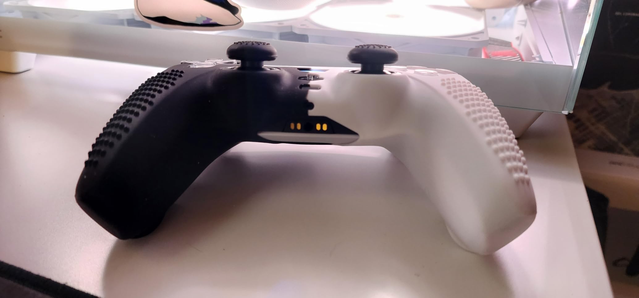 PS5 Controller Skin, Anti-Slip Soft Silicone Protective Cover Case for PlayStation 5 Controller Grip Accessories, 2 Pack with 8 x Thumb Grip Caps (Black&White) customer photo 1