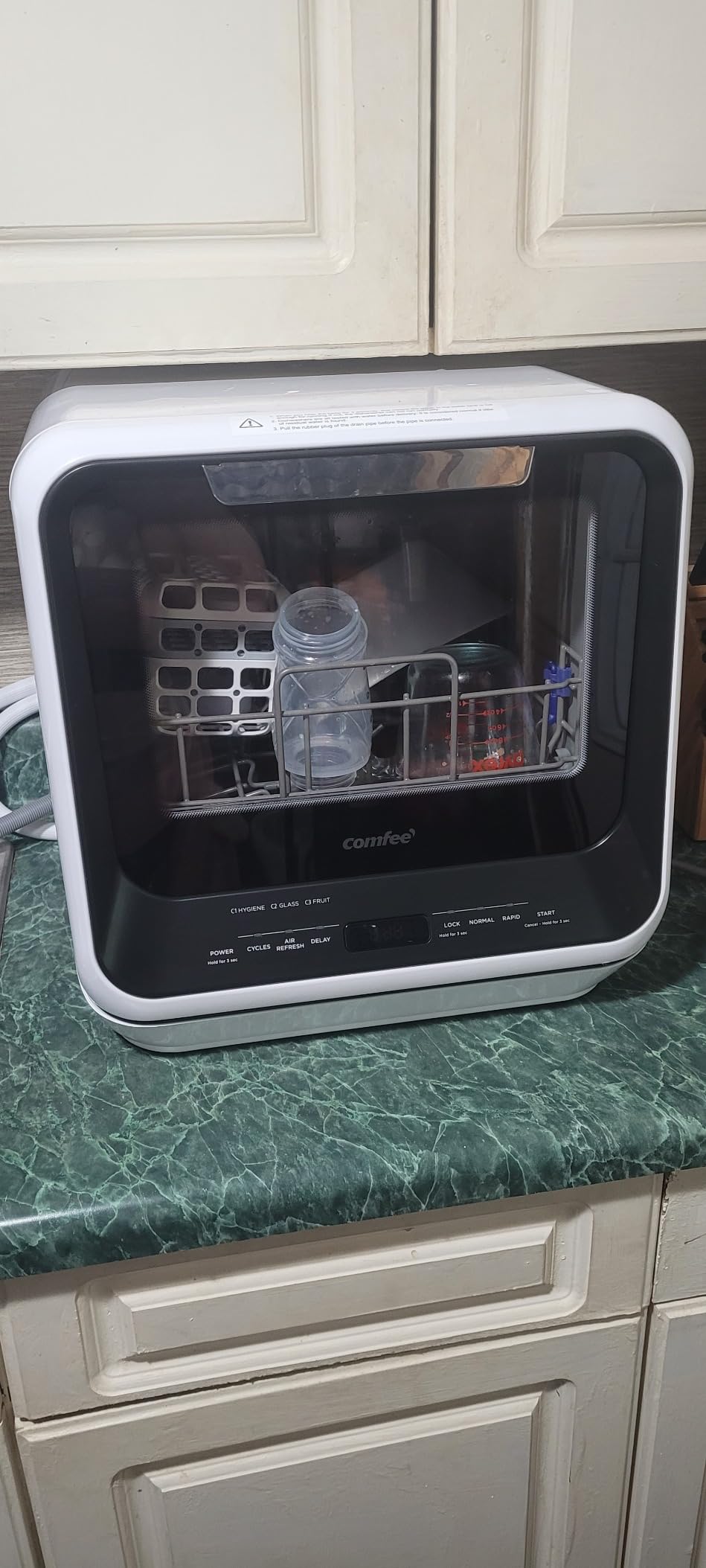 COMFEE' Portable Mini Dishwasher Countertop with 1.32Gal Built-in Water Tank for Apartments and RVs, No Hookup Needed, 6 Programs, 360° Dual Spray, 162°F High-Temp customer photo 1