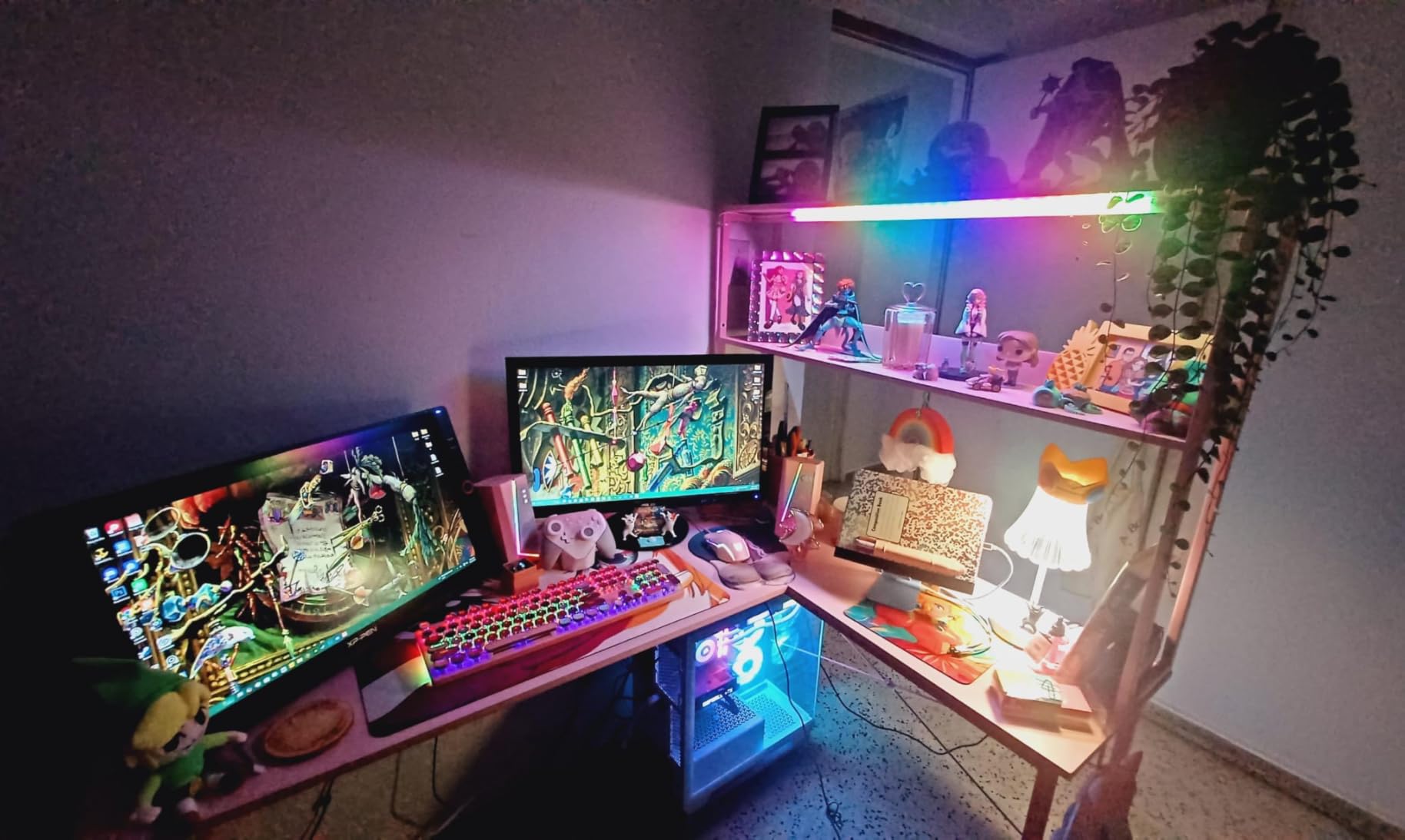 AODK L Shaped Desk Gaming Desk with LED Light & Power Outlet | 53 Inch Black Reversible L Shaped Computer Table with Shelf & Storage Bag & Hook for Home Office customer photo 2