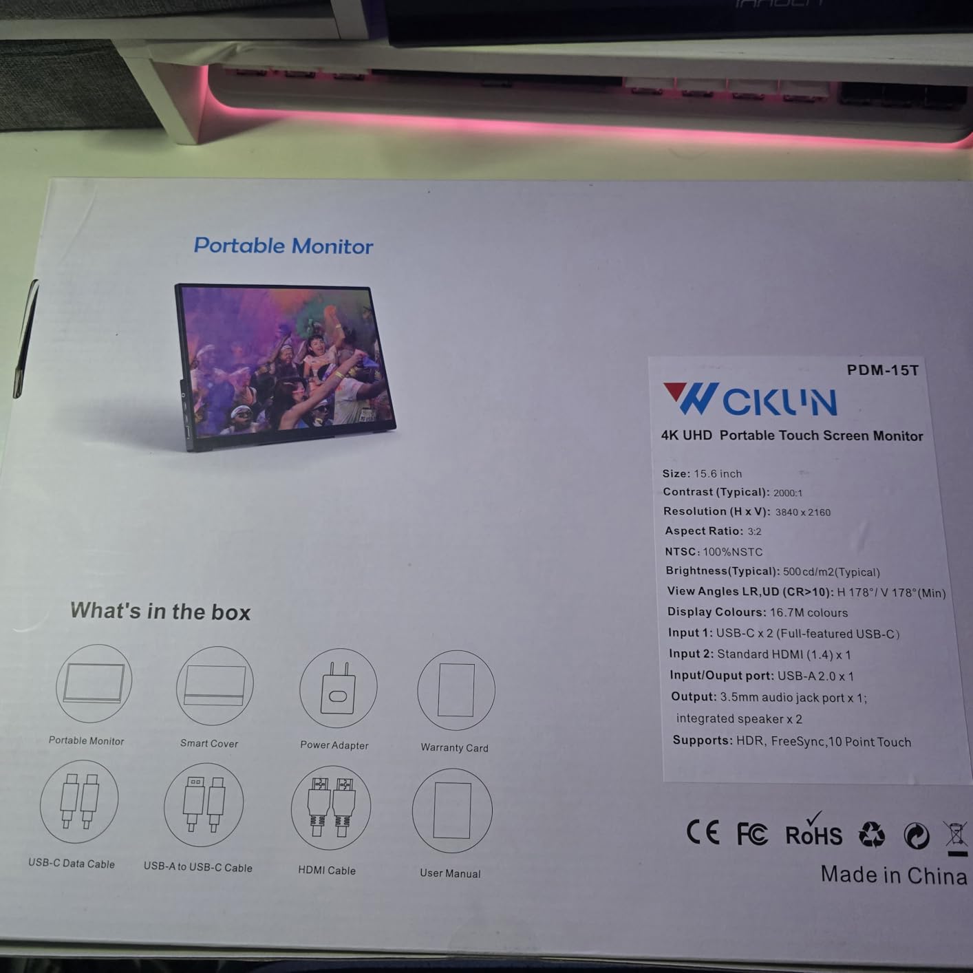 4K Portable Touch Monitor, 15.6