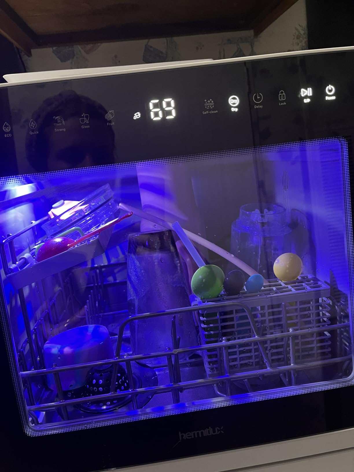 Hermitlux Countertop Dishwasher, 7 Washing Programs Portable Dishwasher | Mini Dishwashers with 5-Liter Built-in Water Tank, Glass Door, LED Light, No Hookup Needed for RV & Apartment Use customer photo 2