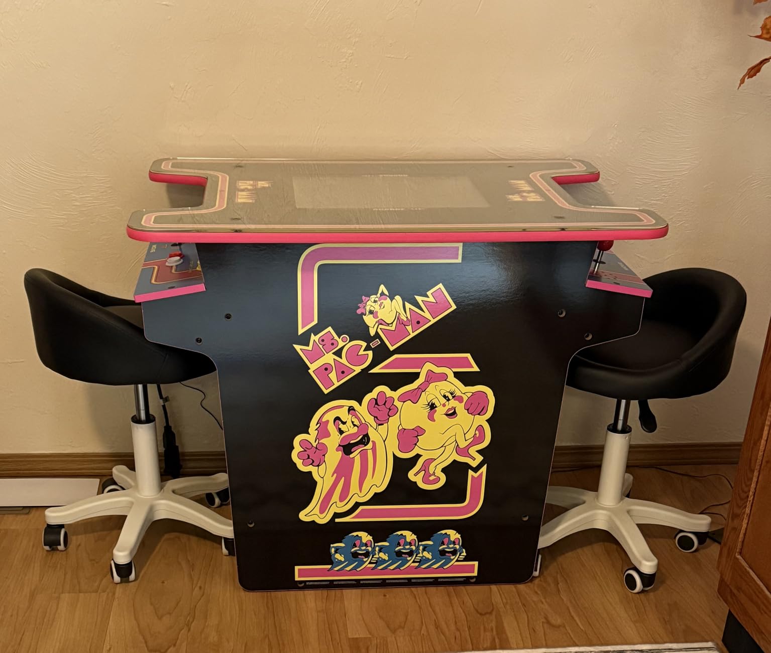 Arcade1Up Ms.PAC-MAN Arcade Cocktail Table, Built for Your Home, Light-Up Control Deck, 2 Player Control Panel customer photo 2