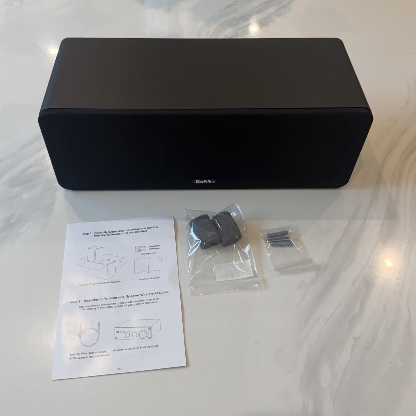 Saiyin Center Channel Speaker for Home Theater Surround Sound System with 5 inch Woofer, 8Ω and 20mm Silk-Dome Horn Tweeter for TV, Receiver or Amplifier Required, Wall-mountable customer photo 1