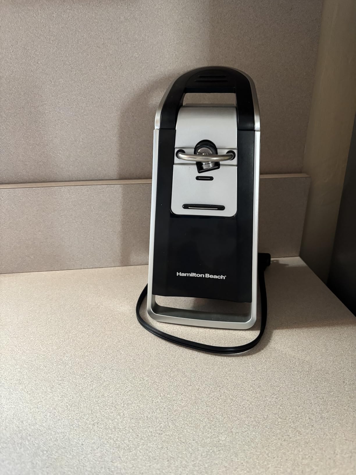 Hamilton Beach Smooth Touch Electric Can Opener With Easy Push Down Lever | Opens All Standard, Extra-Tall & Pop-Top Cans | Includes Stainless Steel Scissors | Black & Chrome | 76607J customer photo 1