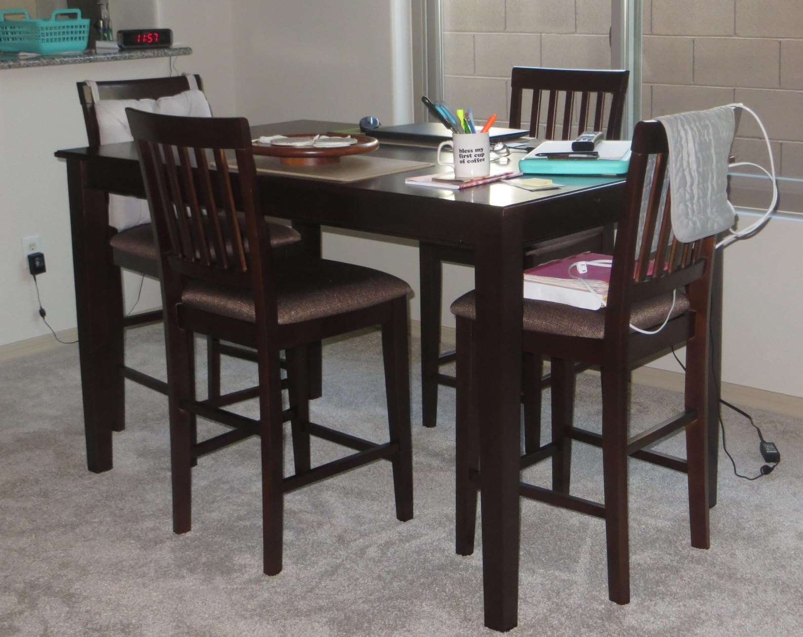 East West Furniture DUVN7H-MAH-LC 7 Piece Counter Height Dining Table Set Consist of a Rectangle Wooden Table and 6 Faux Leather Kitchen Dining Chairs, 36x60 Inch, Mahogany customer photo 1