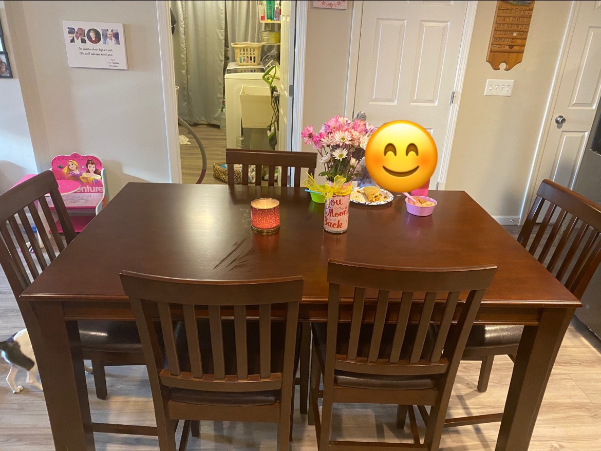East West Furniture DUVN7H-MAH-LC 7 Piece Counter Height Dining Table Set Consist of a Rectangle Wooden Table and 6 Faux Leather Kitchen Dining Chairs, 36x60 Inch, Mahogany customer photo 2