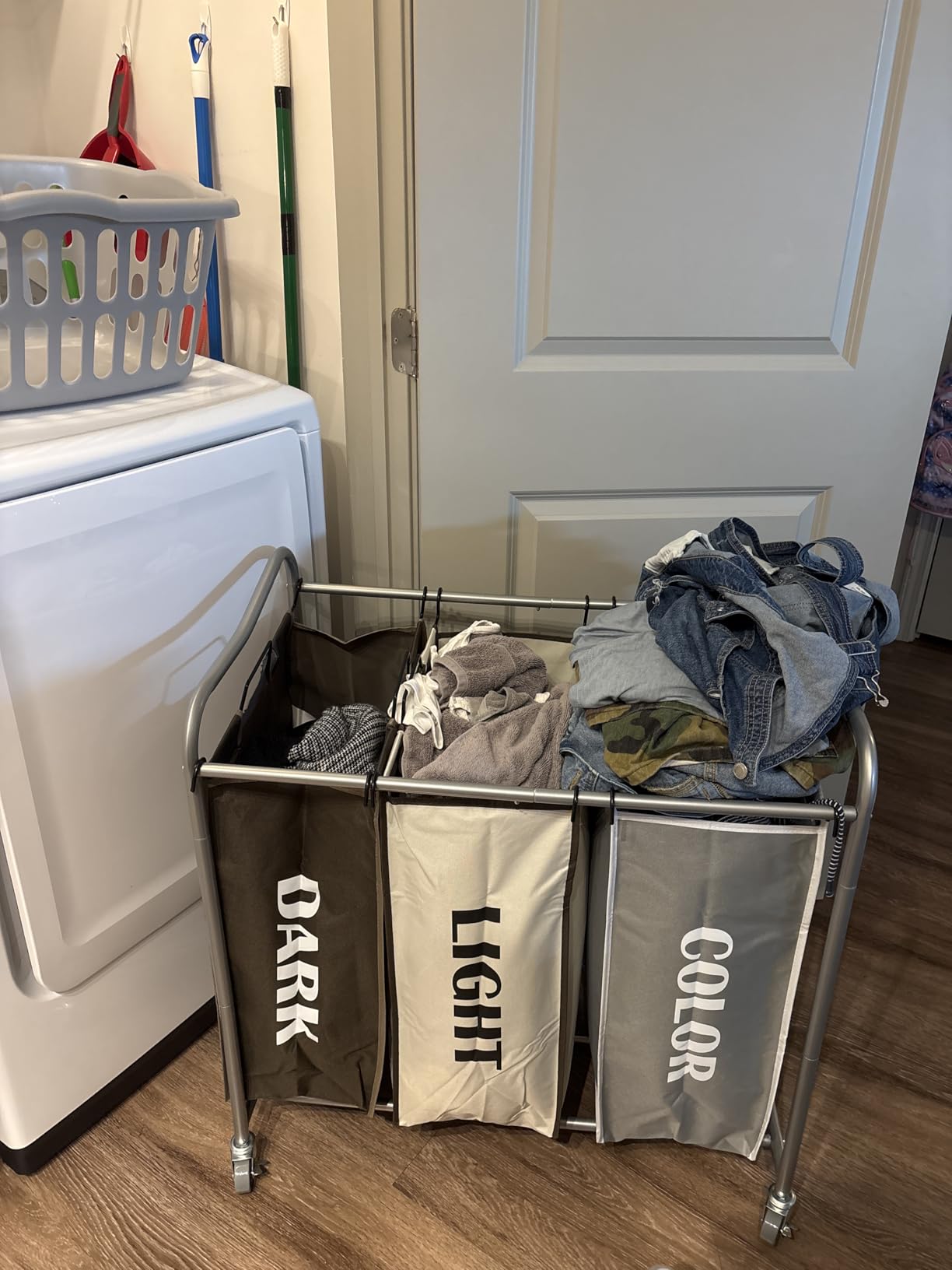 Simple Houseware Heavy-Duty 3-Bag Laundry Sorter Cart, Chrome customer photo 2