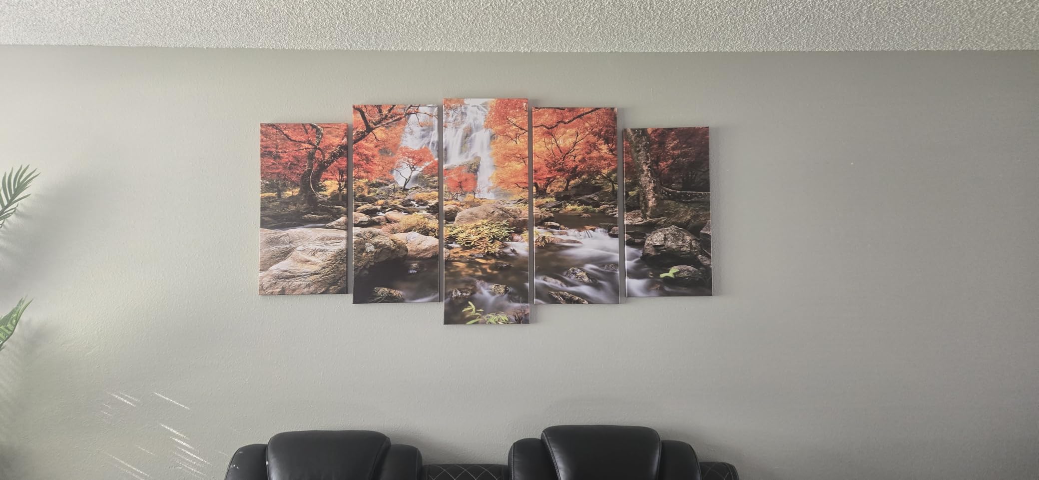 KREATIVE ARTS - Autumn Forest Waterfalls 5 Piece Modern Wrapped Giclee Canvas Prints Artwork Landscape Tree Paintings Pictures on Canvas Wall Art for Living Room (Large Size 60x32inch) customer photo 1