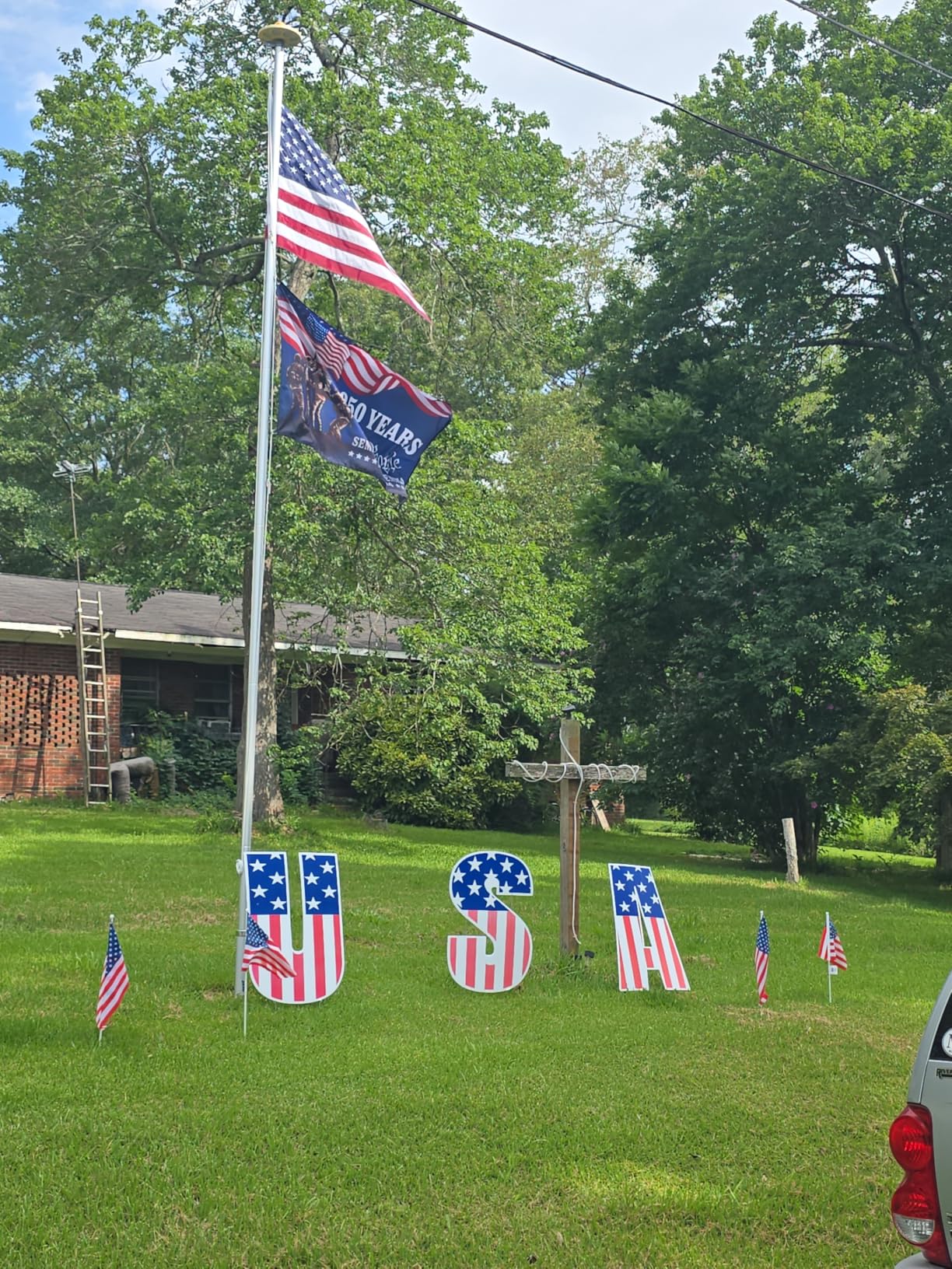 VINGLI Upgraded 20FT Heavy Duty Sectional Aluminum Flag Pole for Outside House, Thick Tube Halyard Flagpole Hardware, Flag Pole Kit 3x5 Flag Outdoor for Yard, Flag Golden Ball Flagpole Topper customer photo 1