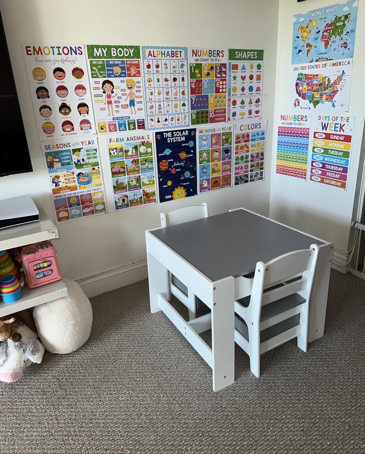 Costzon Kids Table and Chairs, Multifunctional Wooden Toddler Activity Desk Set w/Reversible Tabletop, Storage Drawers and Bookshelves for Drawing, Reading, Crafts, Toddler Table and Chair Set customer photo 1