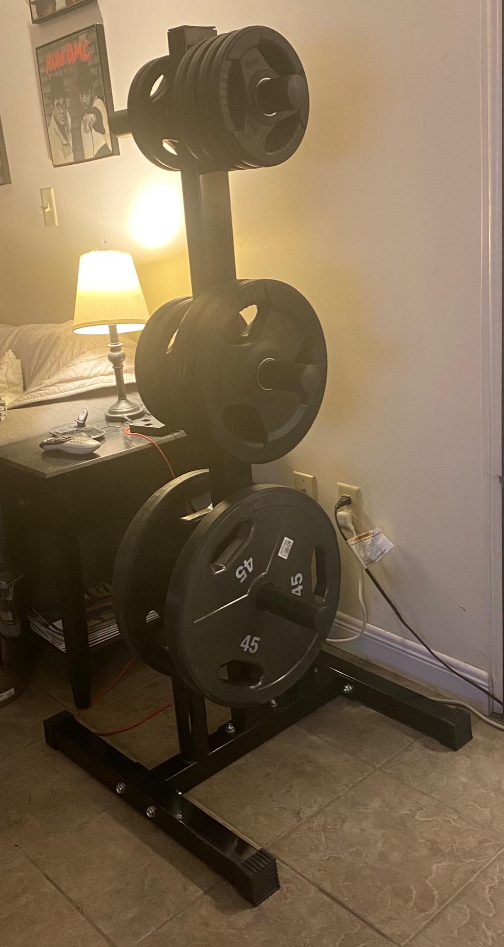 Yaheetech Olympic Weight Plate Rack, 2-Inch Weight Tree with 2 Bar Holders | 882 lb Capacity, 6 Plate Storage Pegs, 2 Bar Holders, Sturdy Powder-Coated Steel Frame customer photo 1