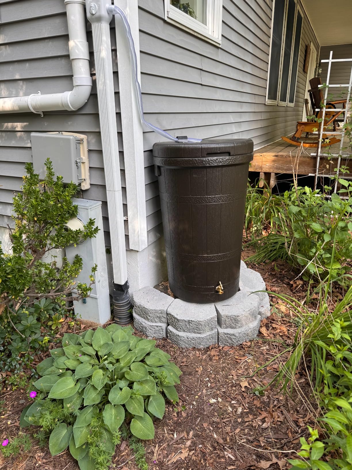 Rain Wizard Aspen Water Collection Barrel, 50 Gallon, Oak Brown | Faux Wood Design - Water Storage Collector Saver with Metal Spigot and Removable Lid customer photo 1