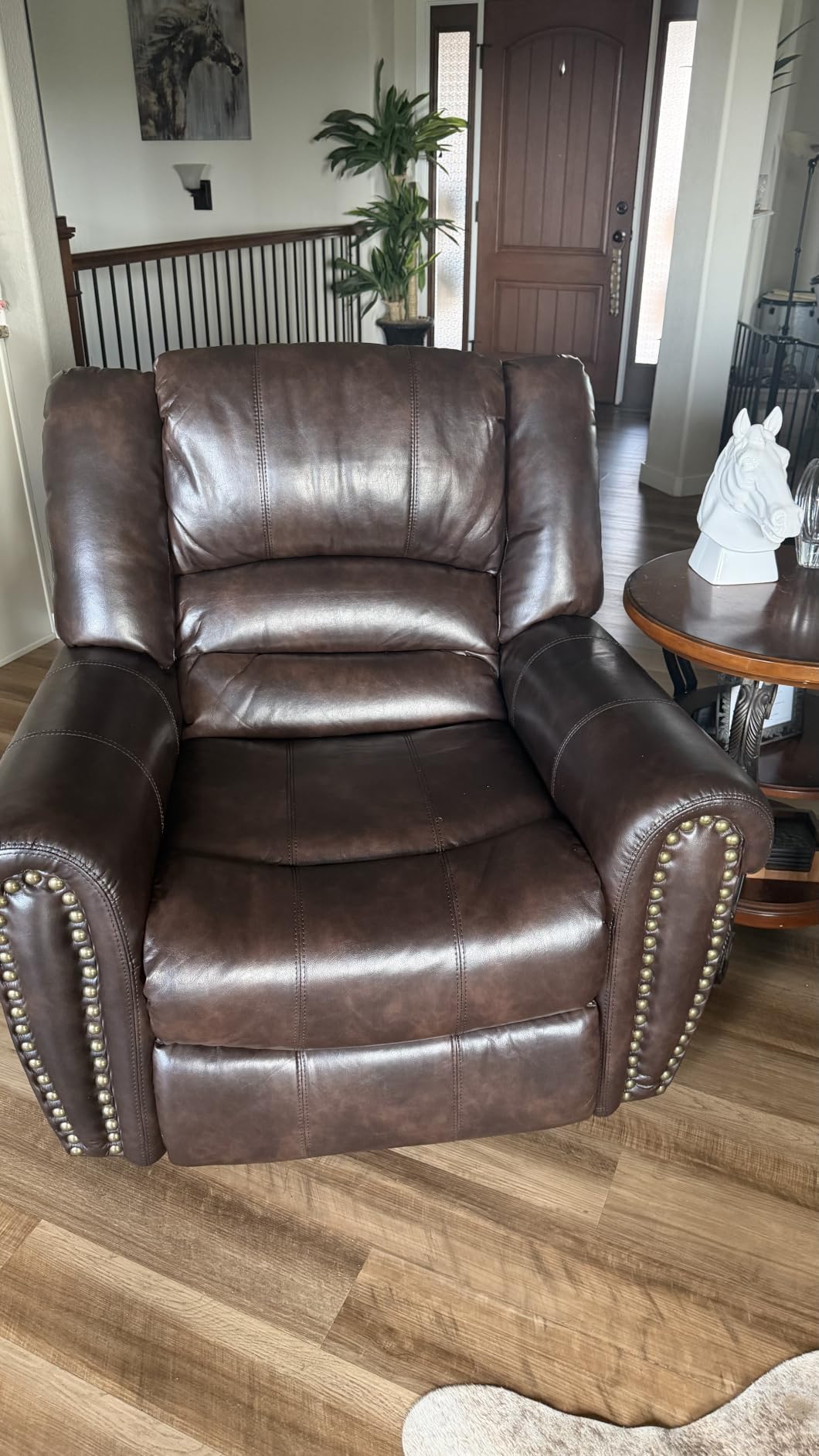 CANMOV Leather Recliner Chair, Classic and Traditional Manual Recliner Chair with Comfortable Arms and Back Single Sofa for Living Room, Nut Brown customer photo 1