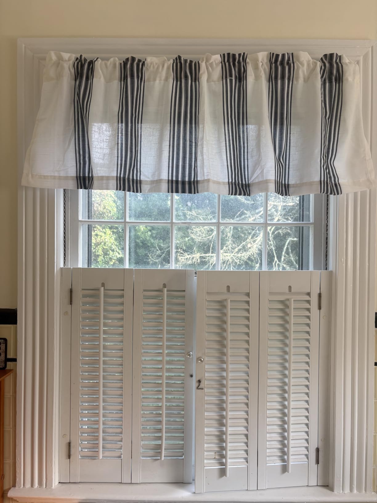jinchan Linen Boxter Stripe Valances for Window 16 inch, Sage Green, 1 Panel | Light filtering, Rod pocket, Modern farmhouse Valance Curtain, Kitchen, Over sink, Living room, bathrooms, Machine washable customer photo 2