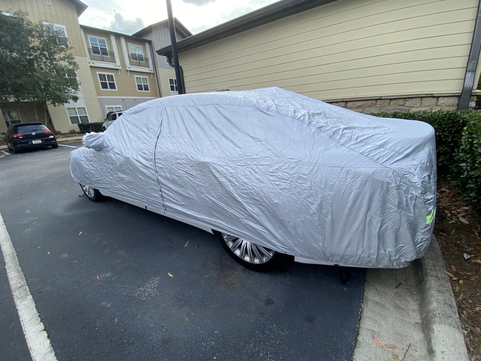 Amazon Basics Silver Weatherproof Car Cover - 150D Oxford, UV Protection, Snow Protection, Dustproof for Sedans up to 200 inches customer photo 2