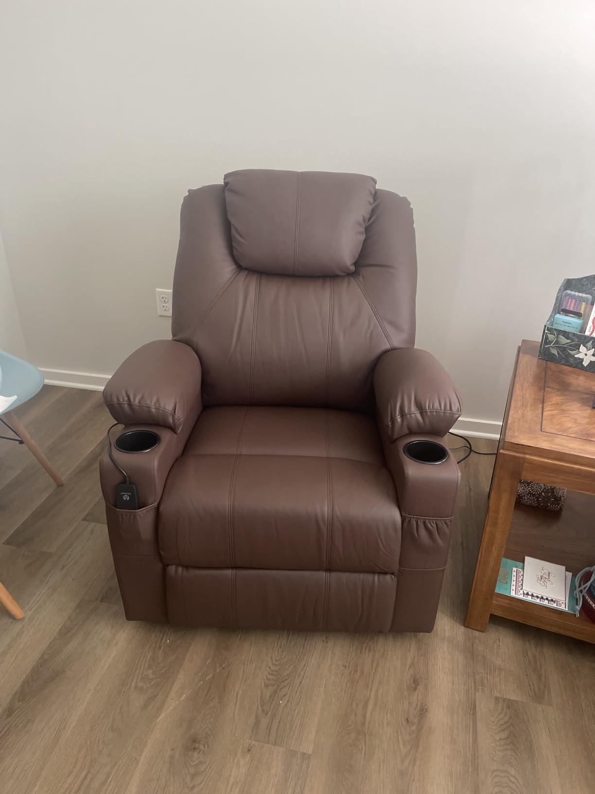 MCombo Large Power Lift Recliner Chair with Massage and Heat for Tall Elderly People, 3 Positions, Cup Holders, and USB Ports, Faux Leather 7516 (Large, Dark Brown) customer photo 1