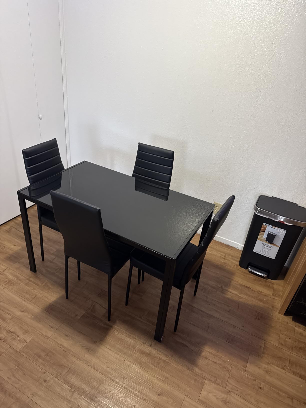 FDW 5-Piece Dining Table Set, Black, Glass Kitchen Table with 4 Upholstered Chairs and Faux Leather Cushions, Space-Saving and Modern Design, Easy to Assemble, for Dining Room customer photo 2
