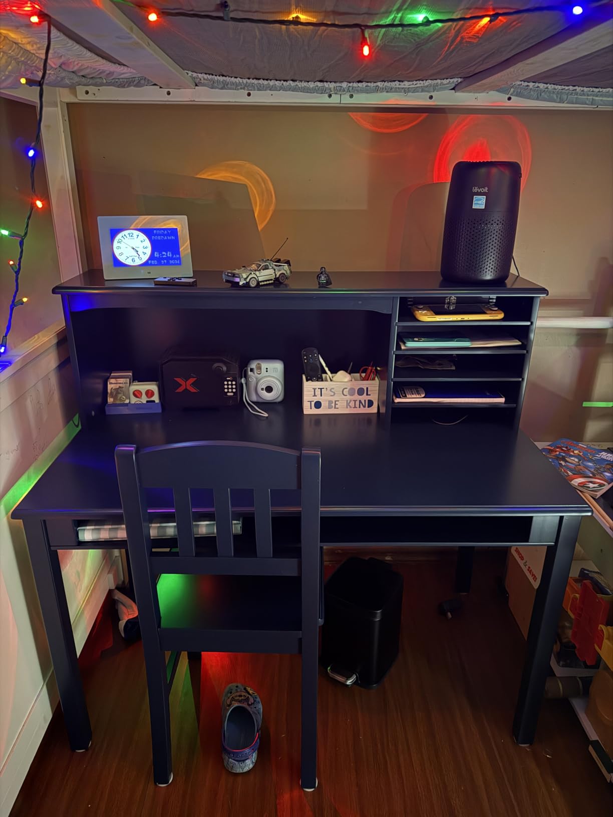 Guidecraft Kids Media Desk and Chair Set - Navy: Student's Workstation with Storage, Wooden Writing Table with Hutch and Shelves for Kids Bedroom, Boys Study Desk Set customer photo 1