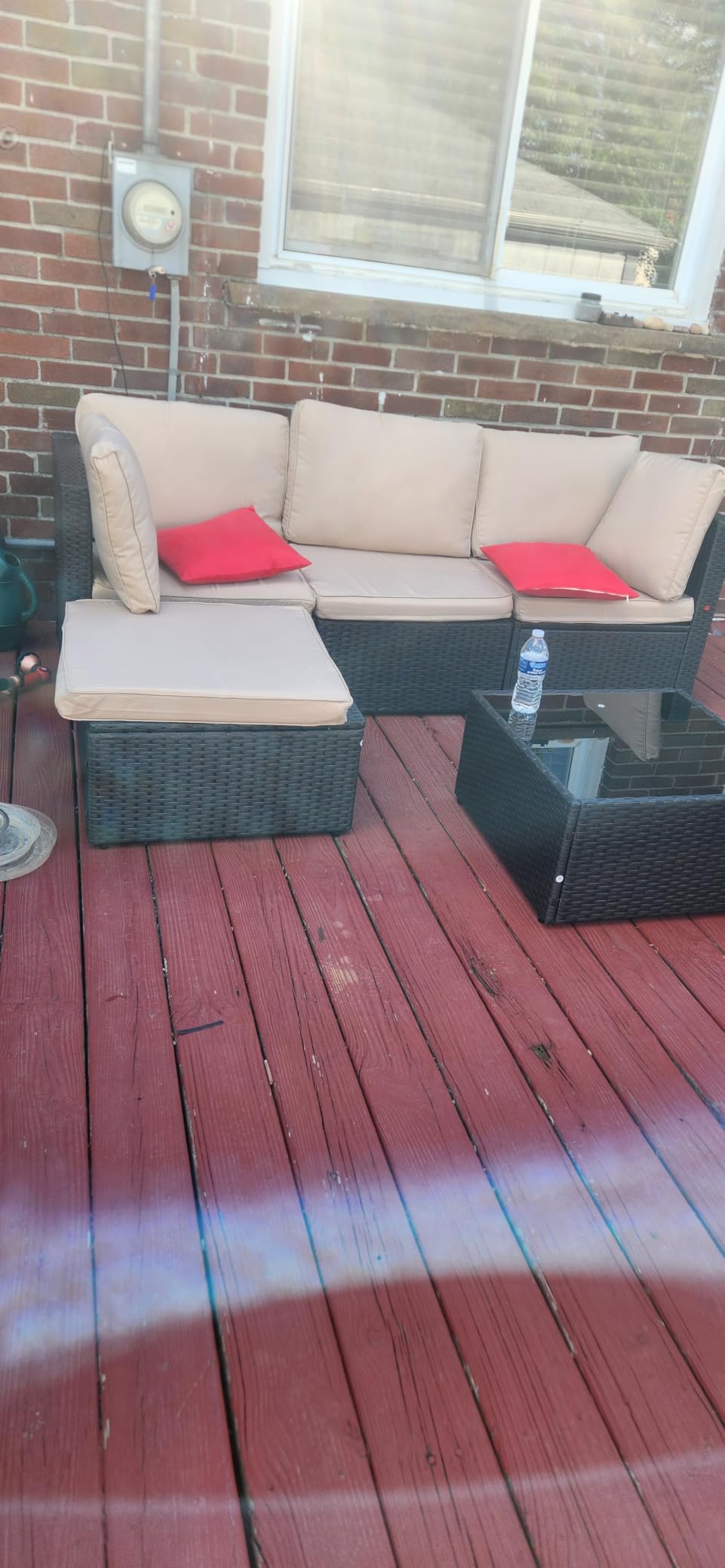 Vongrasig 5 Piece Patio Furniture Sets, Outdoor Patio Set Sectional Sofa, All-Weather PE Rattan Outdoor Couch with Ottoman, Glass Table for Garden, Backyard, Porch, Beige customer photo 1