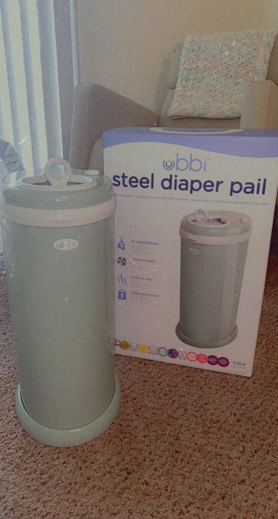 Ubbi Steel Diaper Pail, Odor Locking, No Special Bag Required, Award-Winning, Registry Must-Have, Sage Green - Holds Up To 55 Newborn Diapers customer photo 2