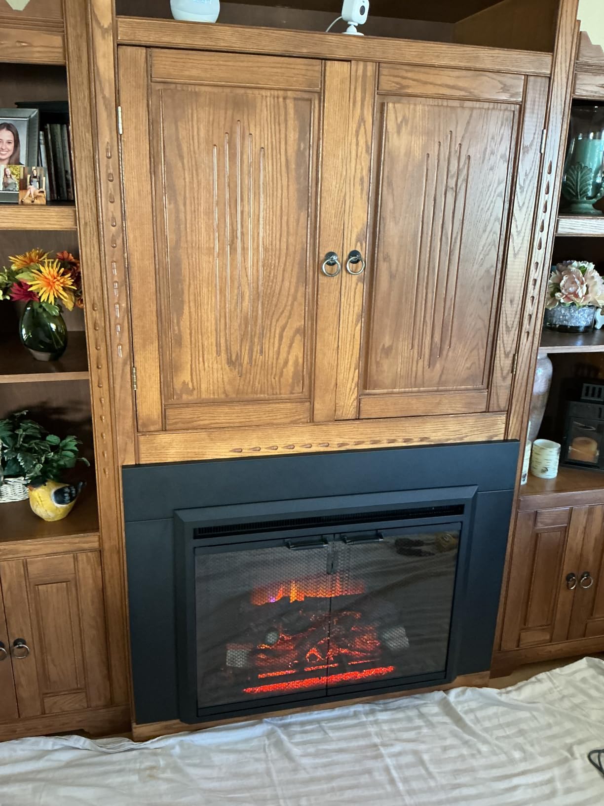 PuraFlame Klaus Electric Fireplace Insert with Fire Crackling Sound, Glass Door and Mesh Screen, 750/1500W, Black customer photo 2