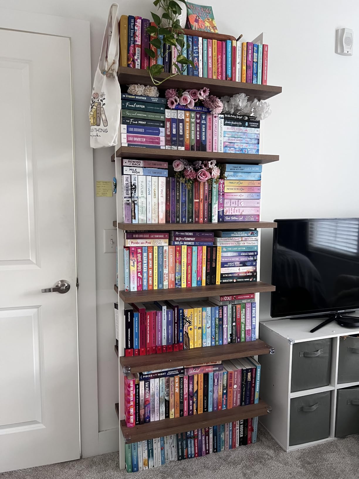 Nathan James Theo 6-Shelf Tall Bookcase, Wall Mount Bookshelf with Reclaimed Wood and Industrial Metal Frame, Oak/Black customer photo 2