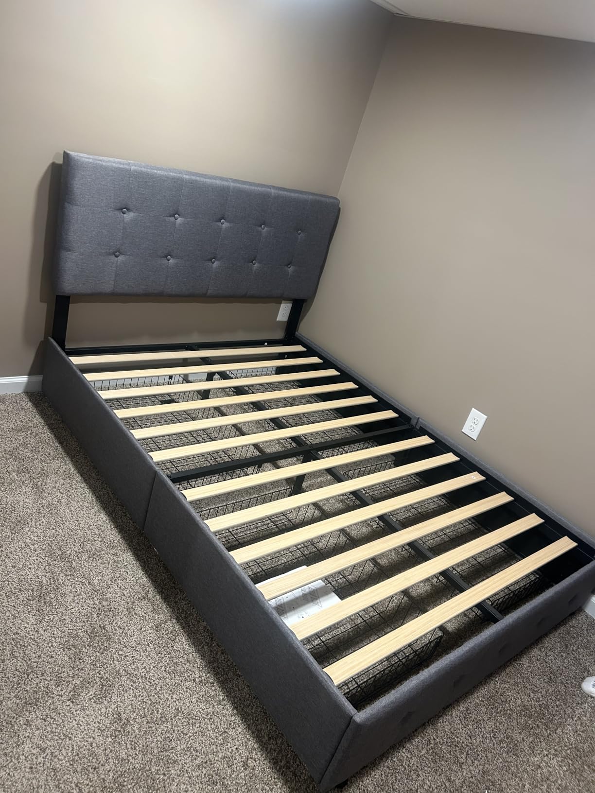 Allewie Upholstered Queen Size Platform Bed Frame with 4 Storage Drawers and Headboard, Square Stitched Button Tufted, Mattress Foundation, No Box Spring Needed, Light Grey customer photo 1