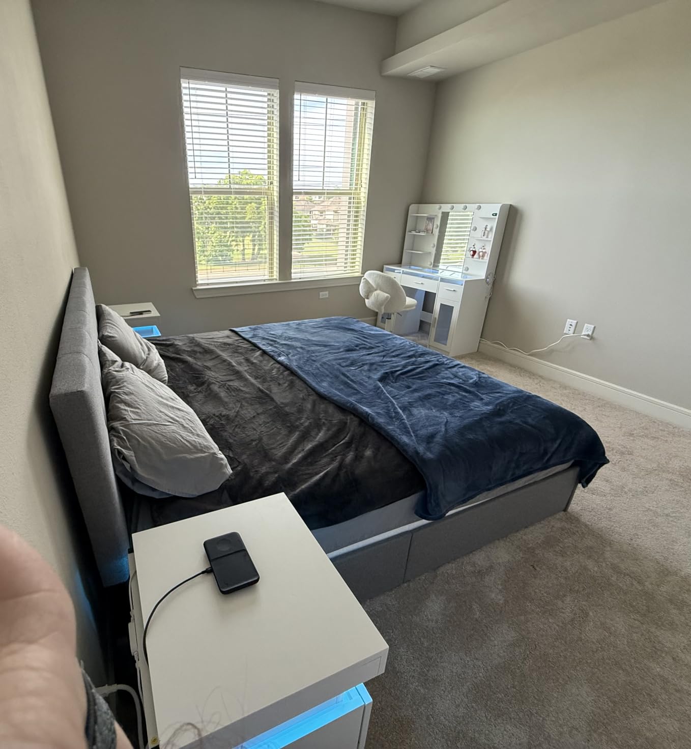 Allewie Upholstered Queen Size Platform Bed Frame with 4 Storage Drawers and Headboard, Square Stitched Button Tufted, Mattress Foundation, No Box Spring Needed, Light Grey customer photo 2