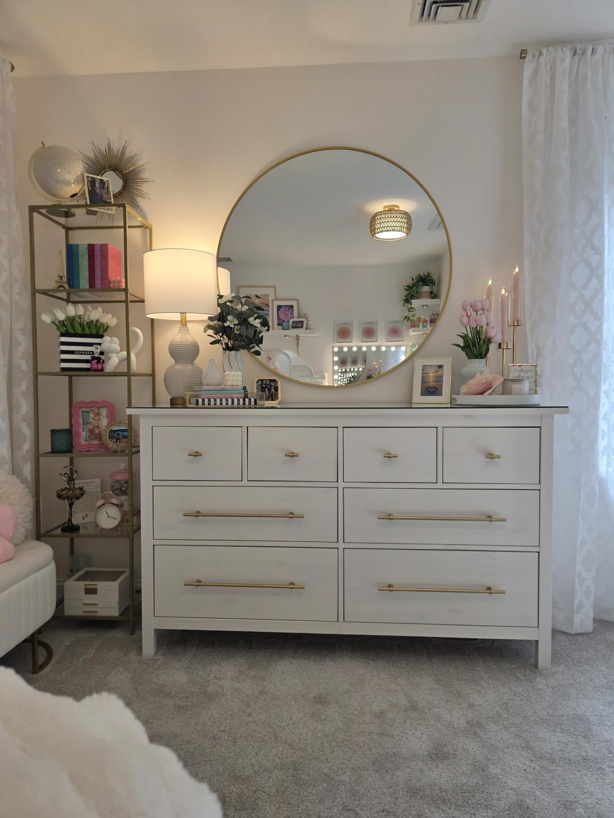BEAUTYPEAK 24 Inch Round Mirror, Metal Frame Circle Mirror, Gold, Wall Mounted for Entryway, Bathroom, Vanity, Living Room customer photo 2