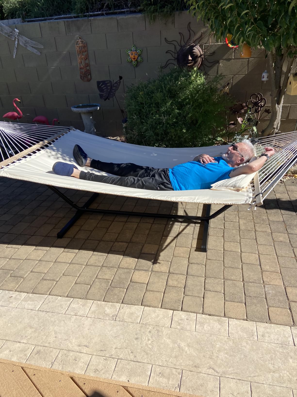 Two Person Hammock with Stand Heavy Duty, Blue Stripes | Free Standing Hammocks Outdoors for 2 Person, Max 475lbs Capacity customer photo 1