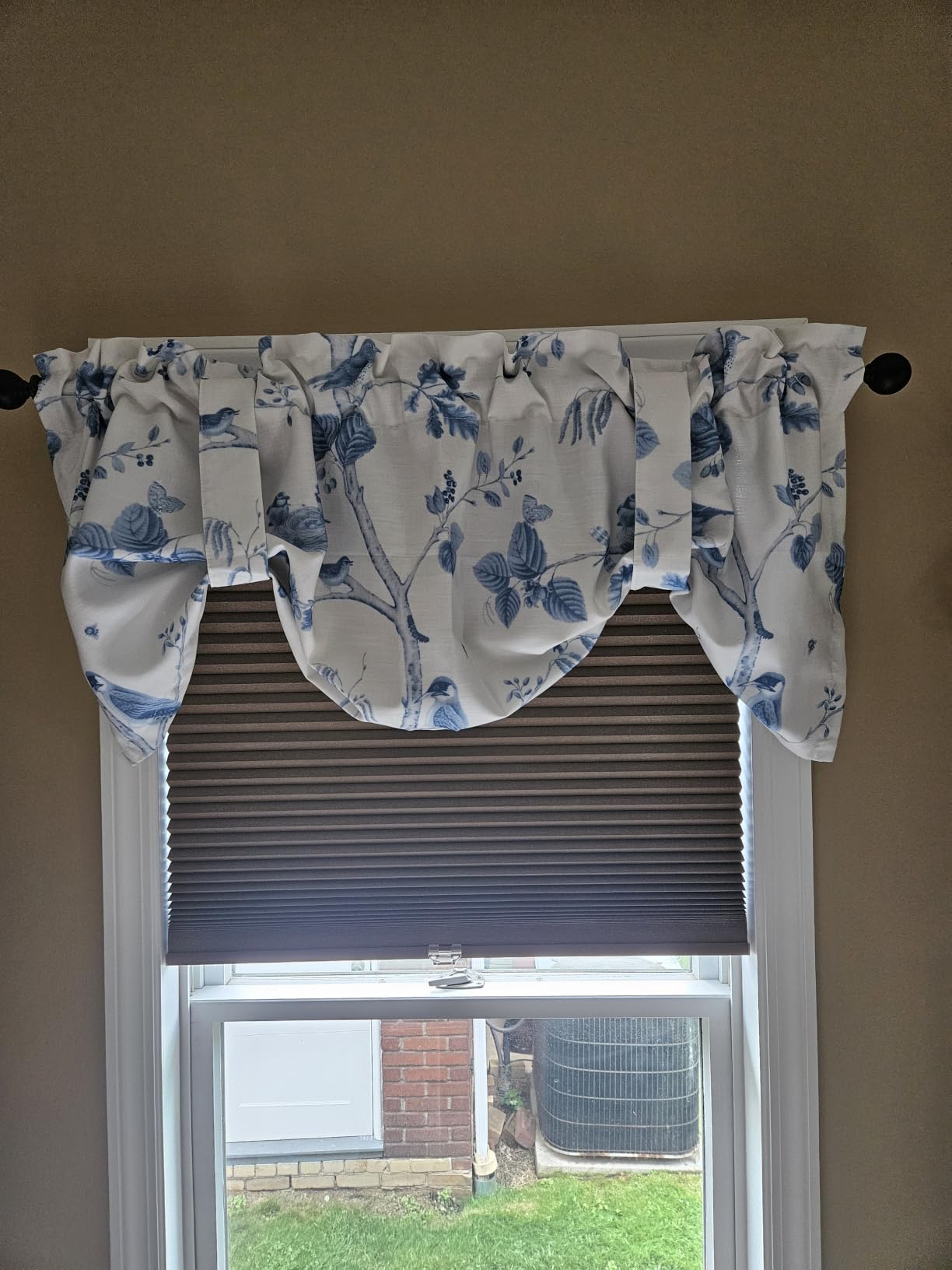 Tie-Up Curtain Valance, Blue Rustic Flowers Pattern, 52 x 18, 1 Panel | Faux Linen Texture, Light Filtering, Window Treatment for Bedroom Small Windows, Easy to Hang, Rod Pocket Top customer photo 1