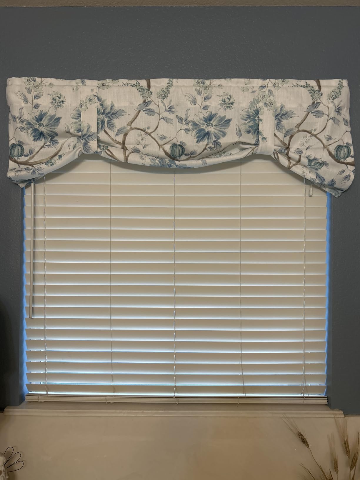 Tie-Up Curtain Valance, Blue Rustic Flowers Pattern, 52 x 18, 1 Panel | Faux Linen Texture, Light Filtering, Window Treatment for Bedroom Small Windows, Easy to Hang, Rod Pocket Top customer photo 2