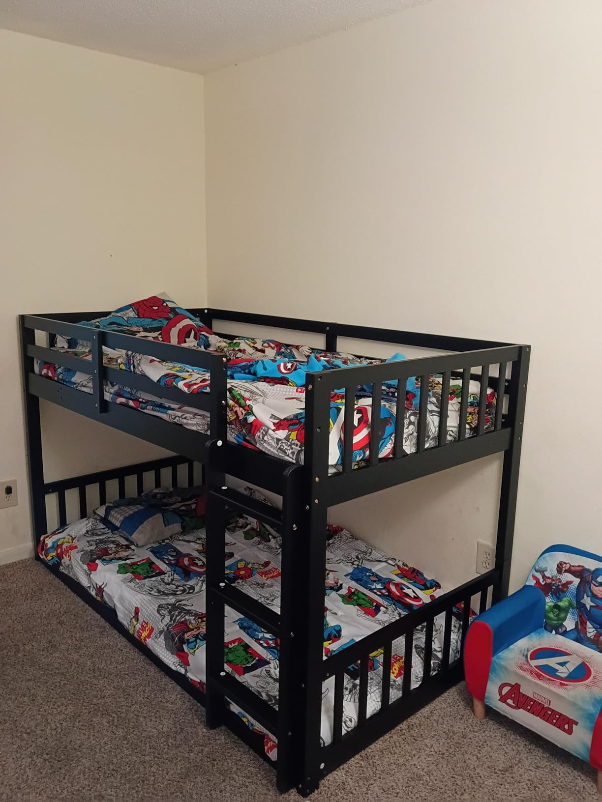 JOYMOR Solid Wood Low Twin Over Twin Bunk Bed for Kids/Junior, Bunk Bed Frame with Guardrails & Ladder for Boys Girls, No Box Spring Needed (White) customer photo 2