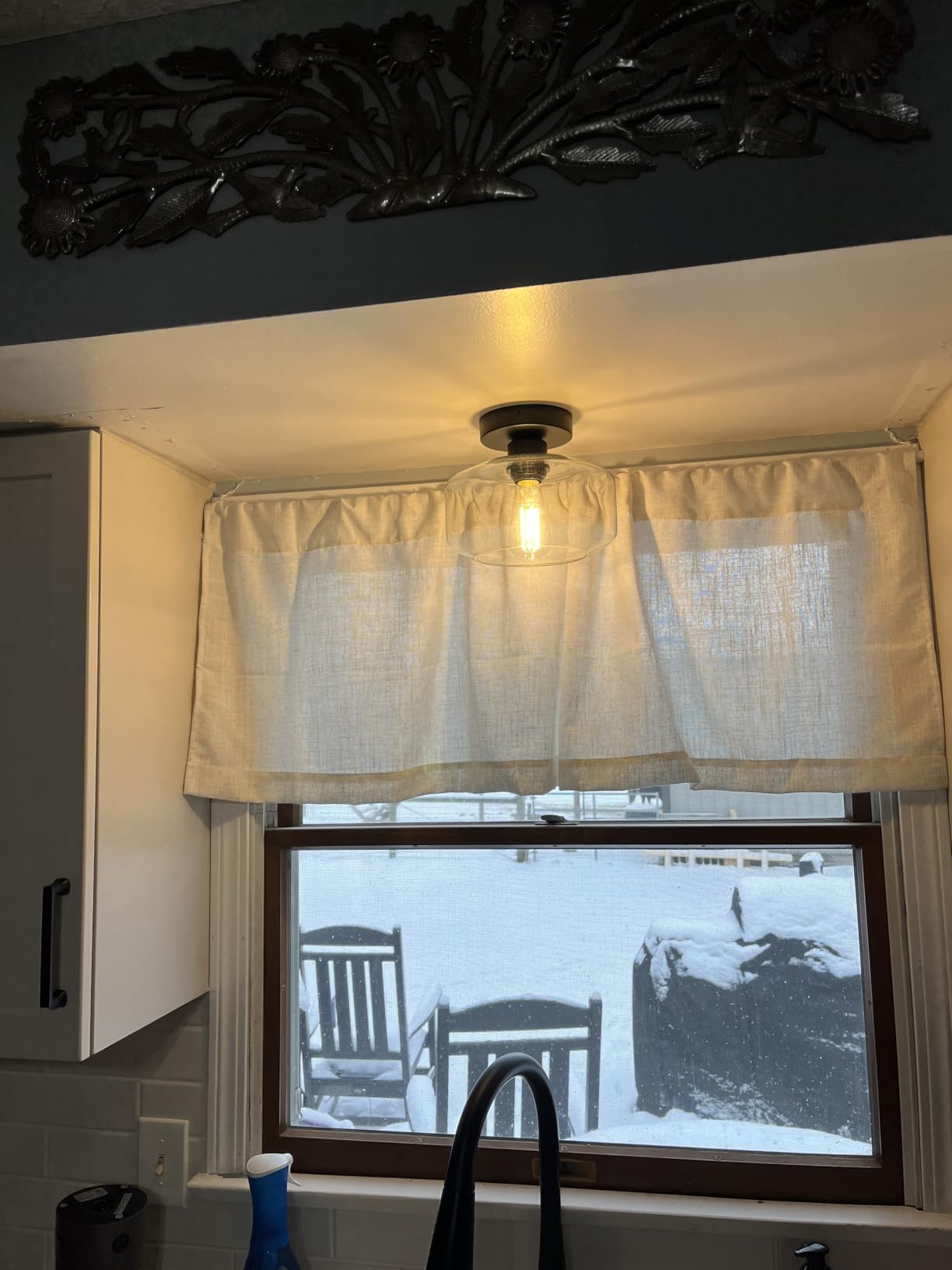 Valea Home Kitchen Valances for Windows, Faux Linen Valance Rod Pocket, Rustic Farmhouse Curtain Valances 18 inch Length for Bathroom Living Room, Natural, 1 Panel customer photo 2