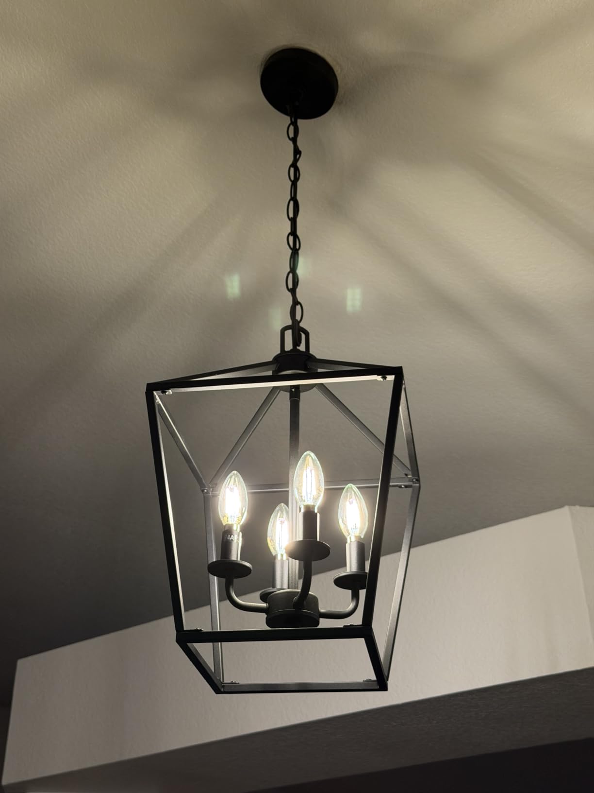 4 Light Chandelier, Industrial Ceiling Light Black Lantern Light Fixtures with Farmhouse Metal Cage Adjustable Height Rustic Geometric Hanging Light E12 Base for Kitchen Island, Entryway, Indoor customer photo 1