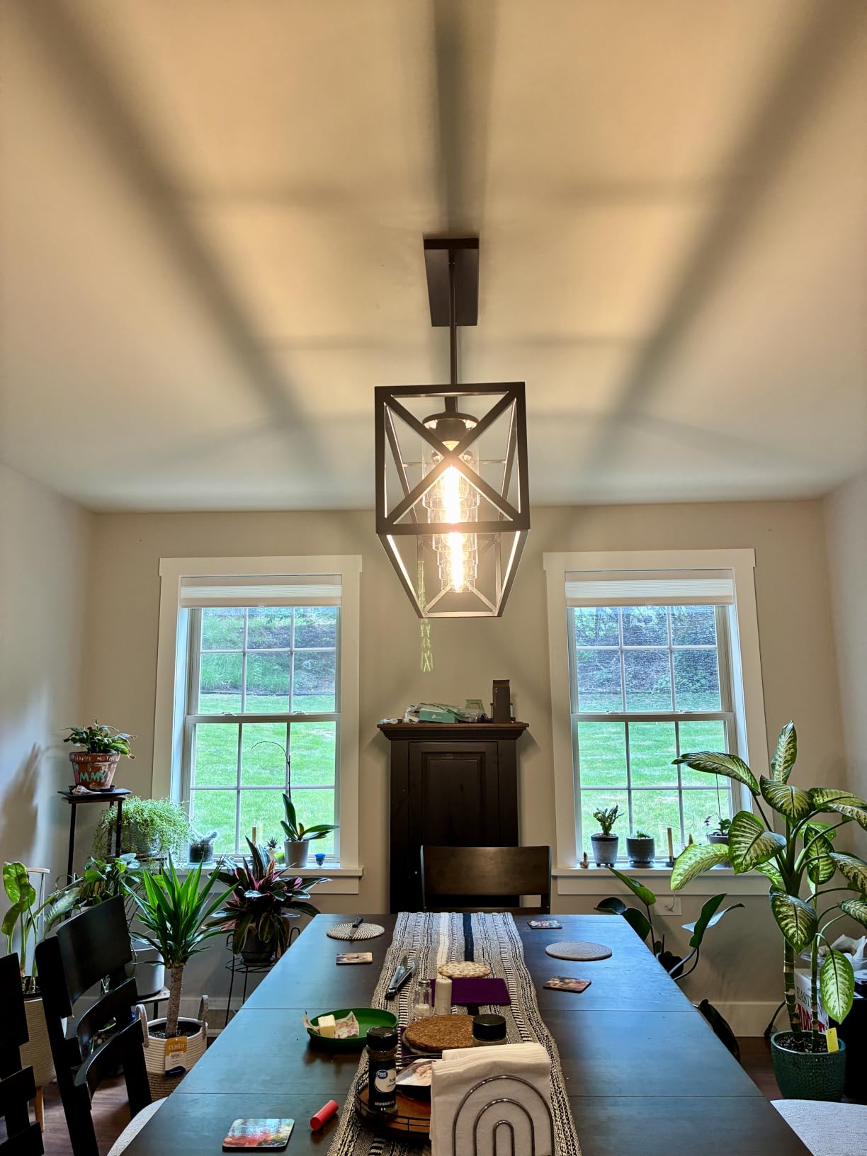 Farmhouse Dining Room Light Fixture - 5 Light Matte Black Rectangle Light Fixture with Adjustable Height & Thickened Metal Dining Table Fixture Chandeliers customer photo 1