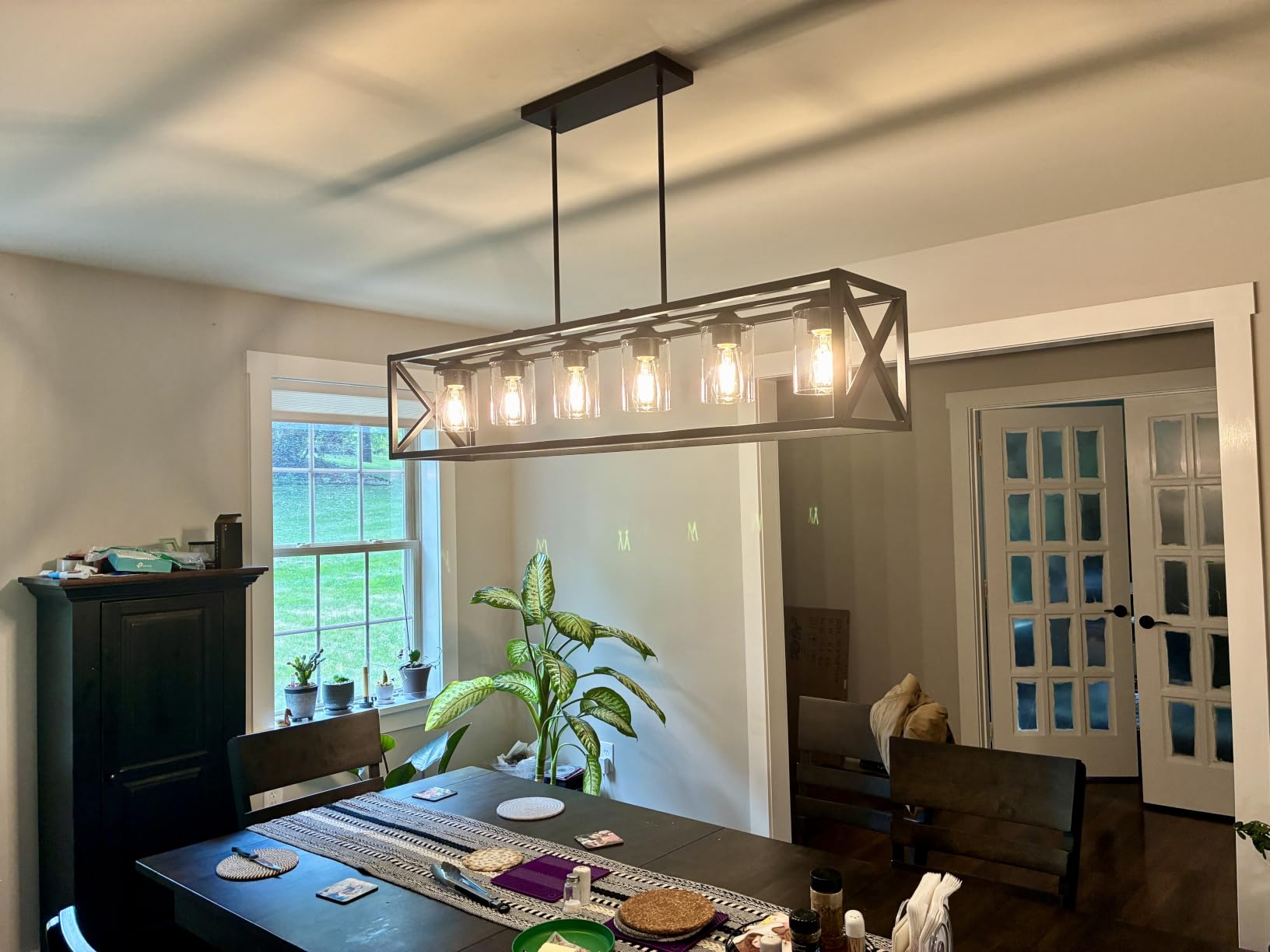 Farmhouse Dining Room Light Fixture - 5 Light Matte Black Rectangle Light Fixture with Adjustable Height & Thickened Metal Dining Table Fixture Chandeliers customer photo 2