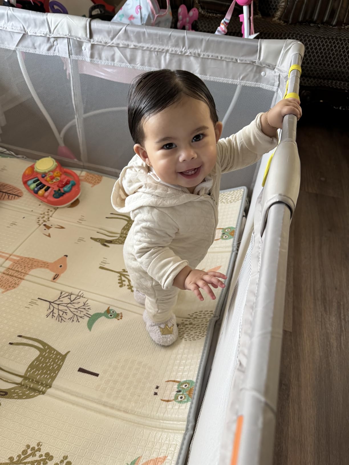 Baby Playpen with Mat, 59x59in Playpen for Babies and Toddlers, Grey | Large Playpen for Indoor & Outdoor Activity Center, Play Yards for Baby, Safety Baby Fence with Door customer photo 1