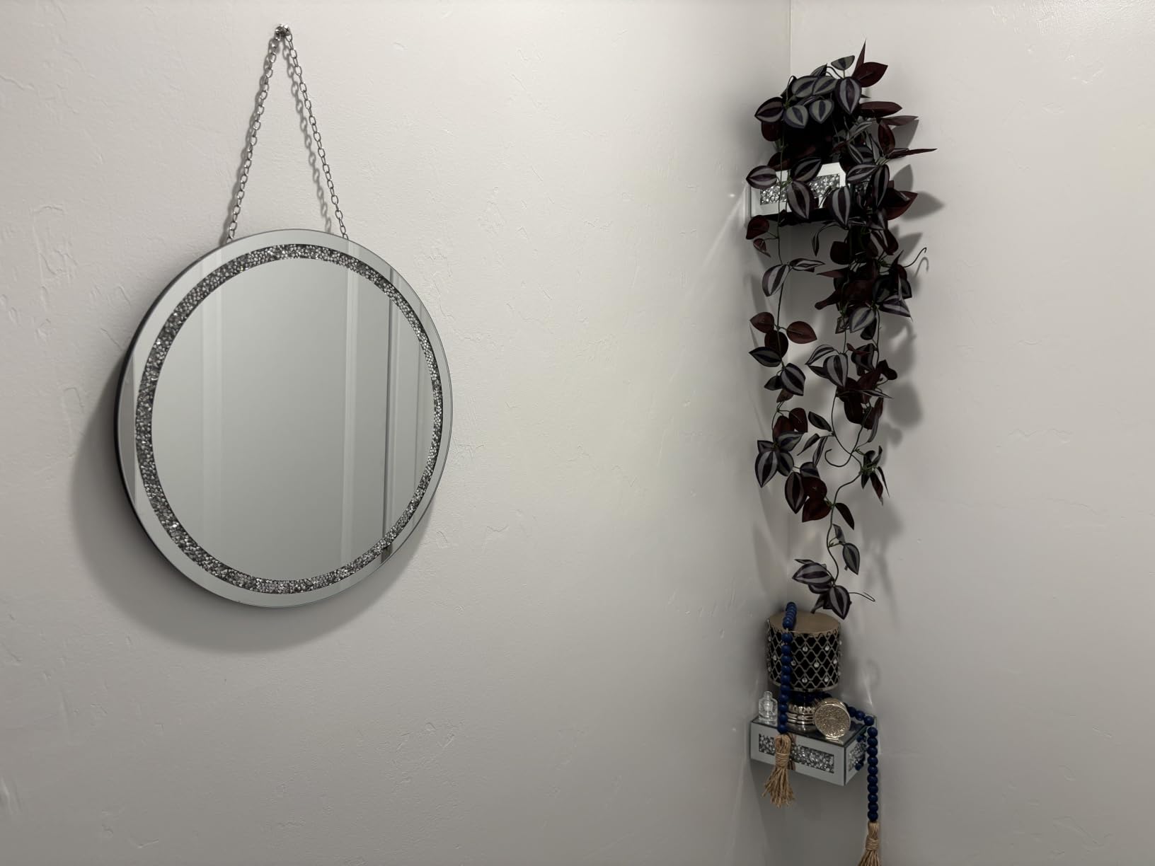 Crystal Crush Diamond Sparkly Round Silver Mirror for Wall Decoration 20x20x1 inch Wall Hang Frameless Bling Stylish Gorgeous Glam Mirror Vanity Home Decor customer photo 1