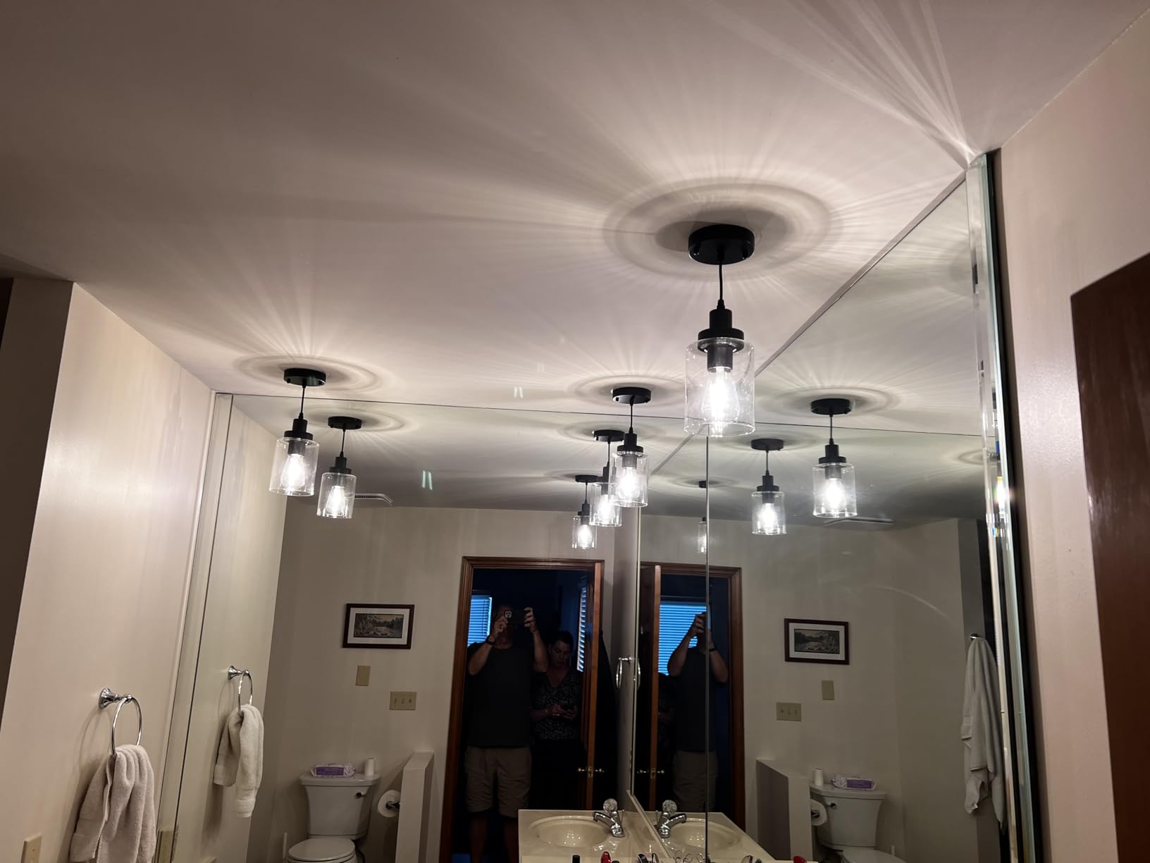 WimiSom Industrial Pendant Lighting, Modern Clear Glass Shade Farmhouse, Adjustable Hanging Light Fixtures for Kitchen Island Living Room Bedroom Hallway, 3-Pack customer photo 2