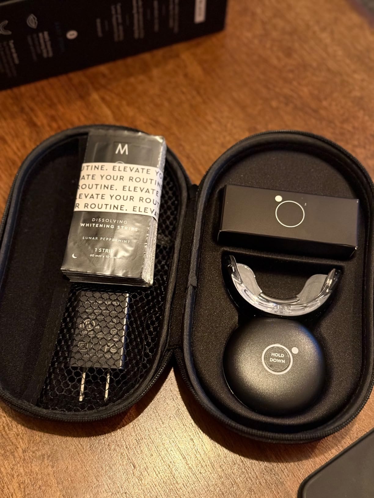 MOON Teeth Whitening Kit, LED Light Teeth Whitener Device, 56 White Strips, USB Charger & Travel Case, Blue Light Whitening Tray Removes Stains & Whitens Up to 12 Shades in 2 Weeks (4 Piece Kit) customer photo 1