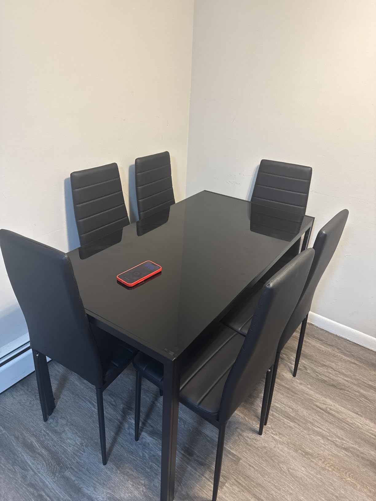 Bealife Kitchen Dining Table Set for 6, Tempered Glass 7 Piece Table and Chairs Set Modern for Home, Kitchen, Living Room, Dining Room, Black customer photo 1