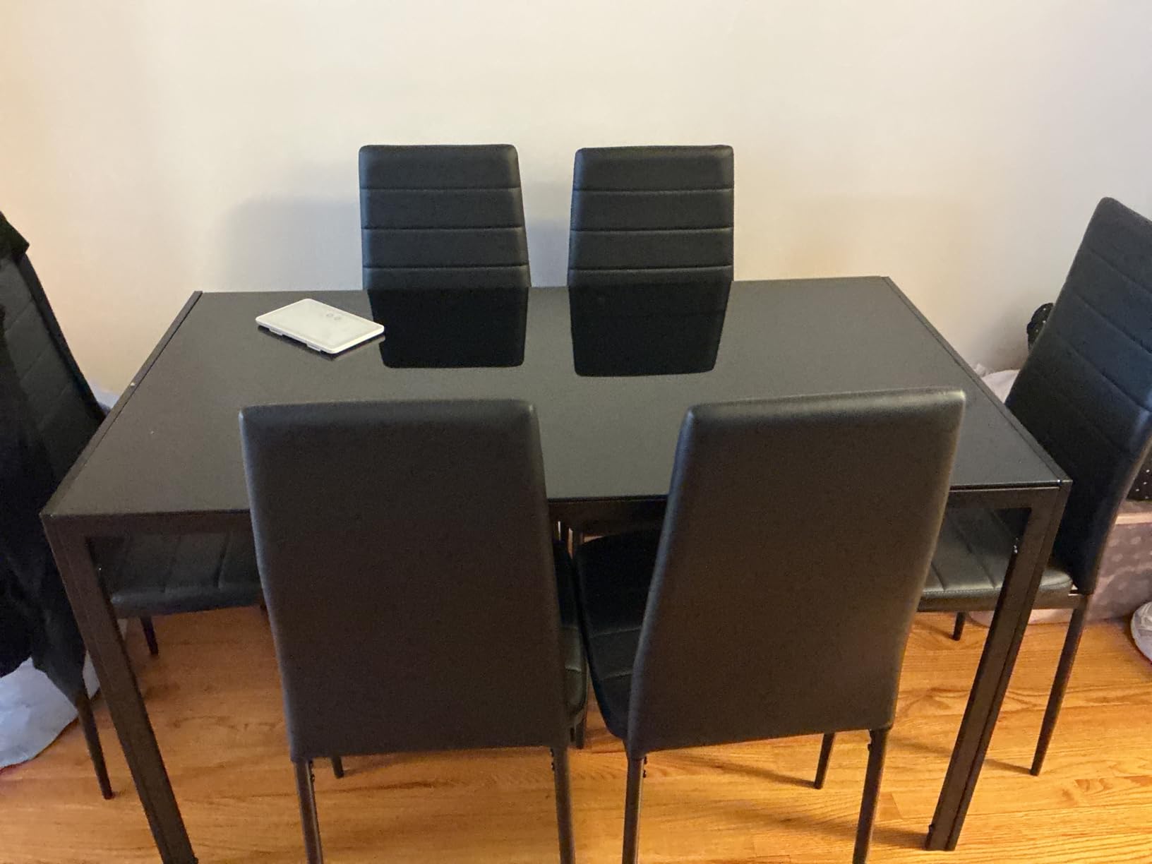 Bealife Kitchen Dining Table Set for 6, Tempered Glass 7 Piece Table and Chairs Set Modern for Home, Kitchen, Living Room, Dining Room, Black customer photo 2