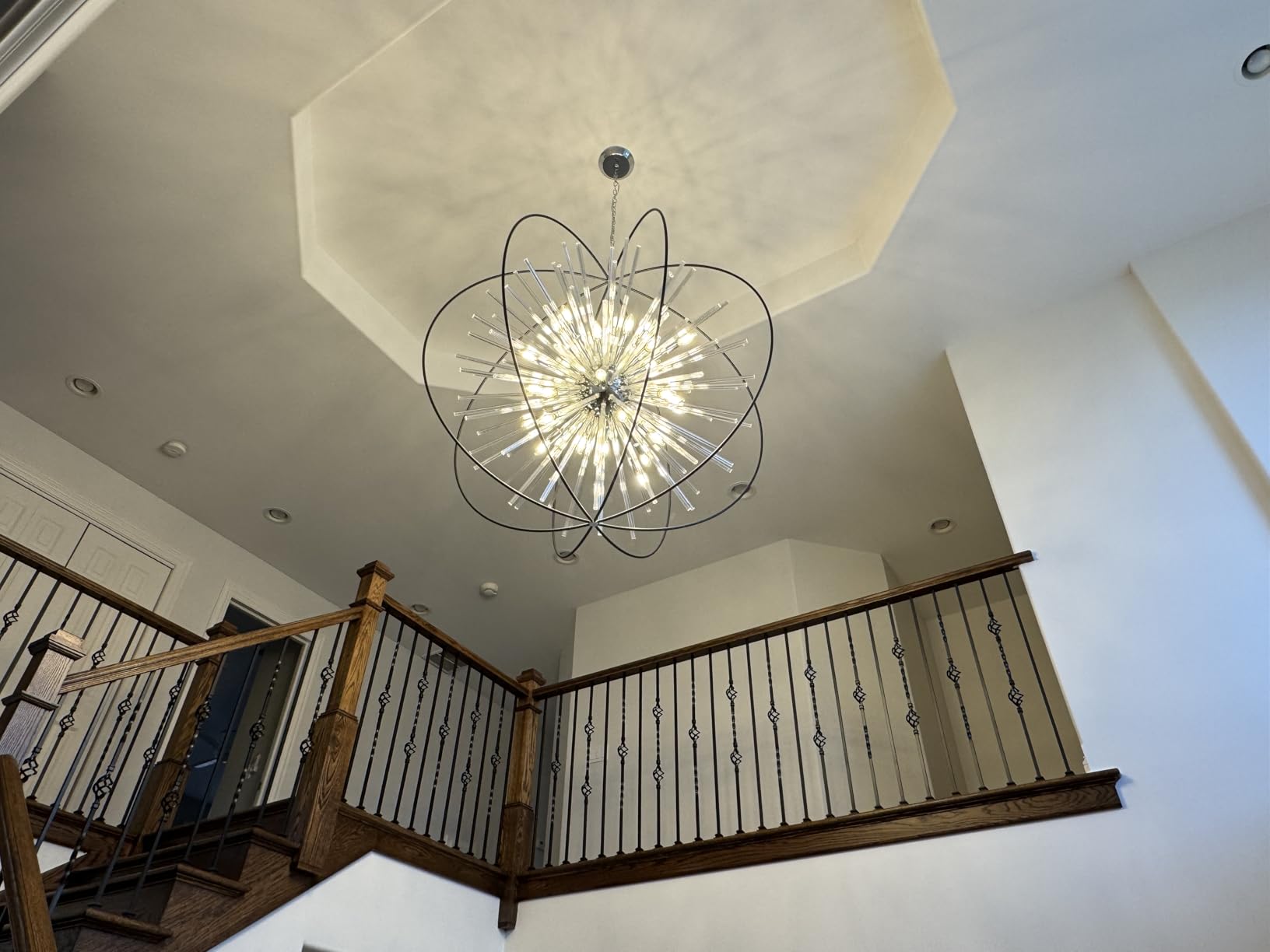 Vezzio Modern Chandelier for Entryway Foyer D27 Inch Black Globe High Ceiling Chandelier 12-Light Contemporary Hanging Light Fixture for Dining Room Kitchen Living Room Hallway Stairway customer photo 2